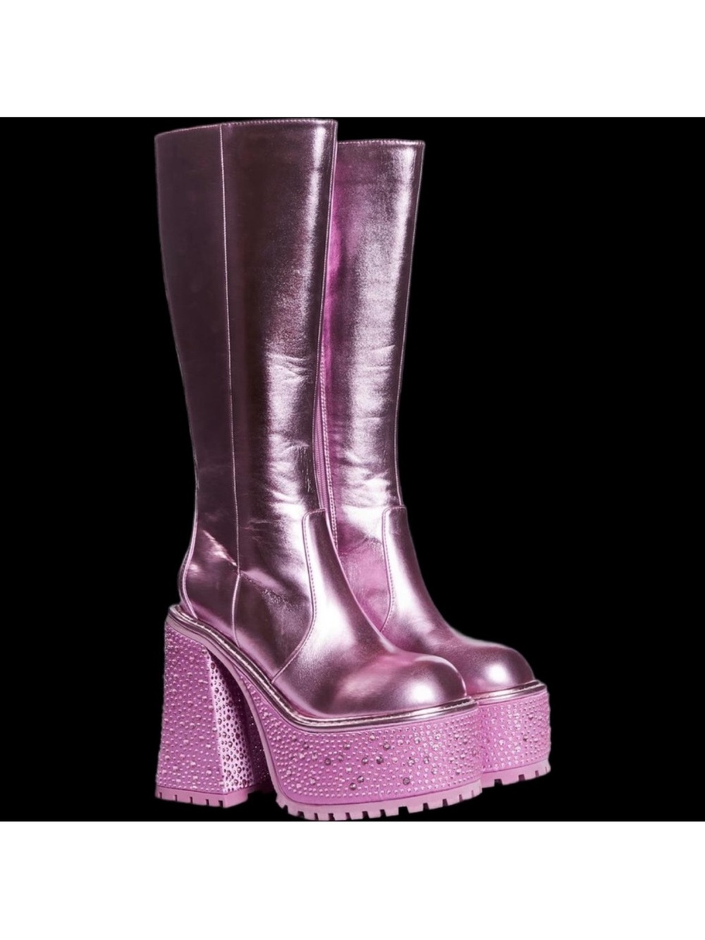 Doll Kills x Bratz Boots Platform Sequin Knee High in Pink